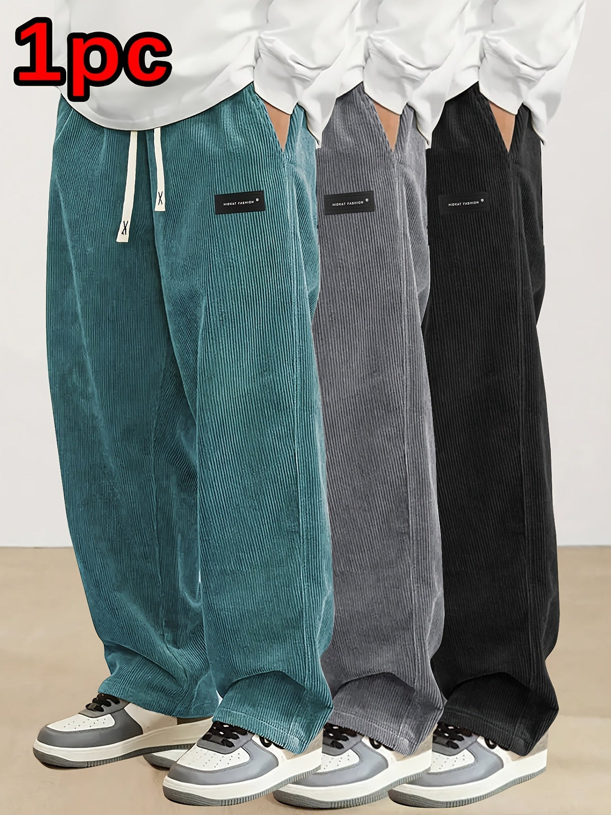 Relaxed Straight-Leg Ribbed Trousers