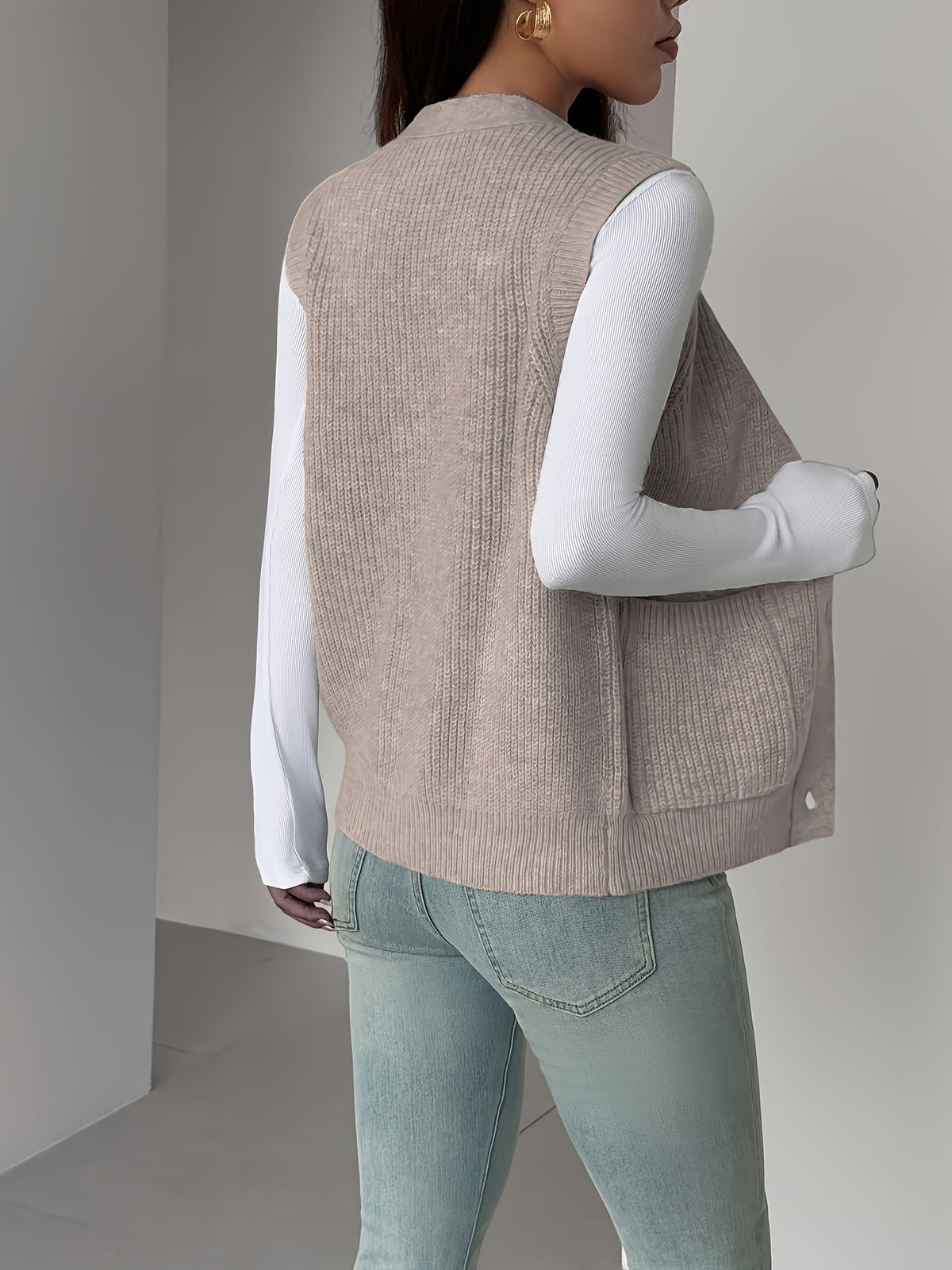 Buttoned V-Neck Knit Vest