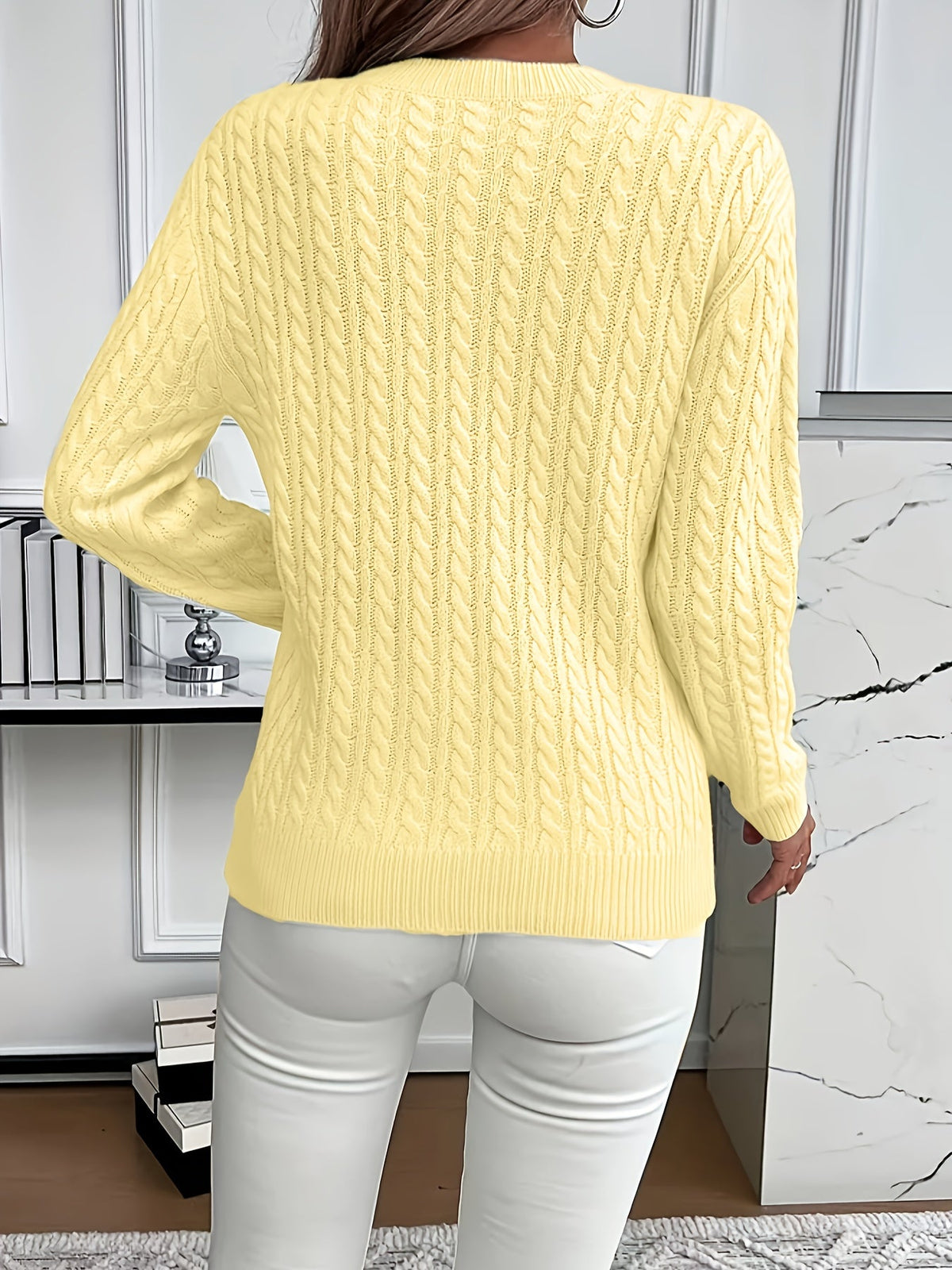 Cable-Knit Round Neck Sweater