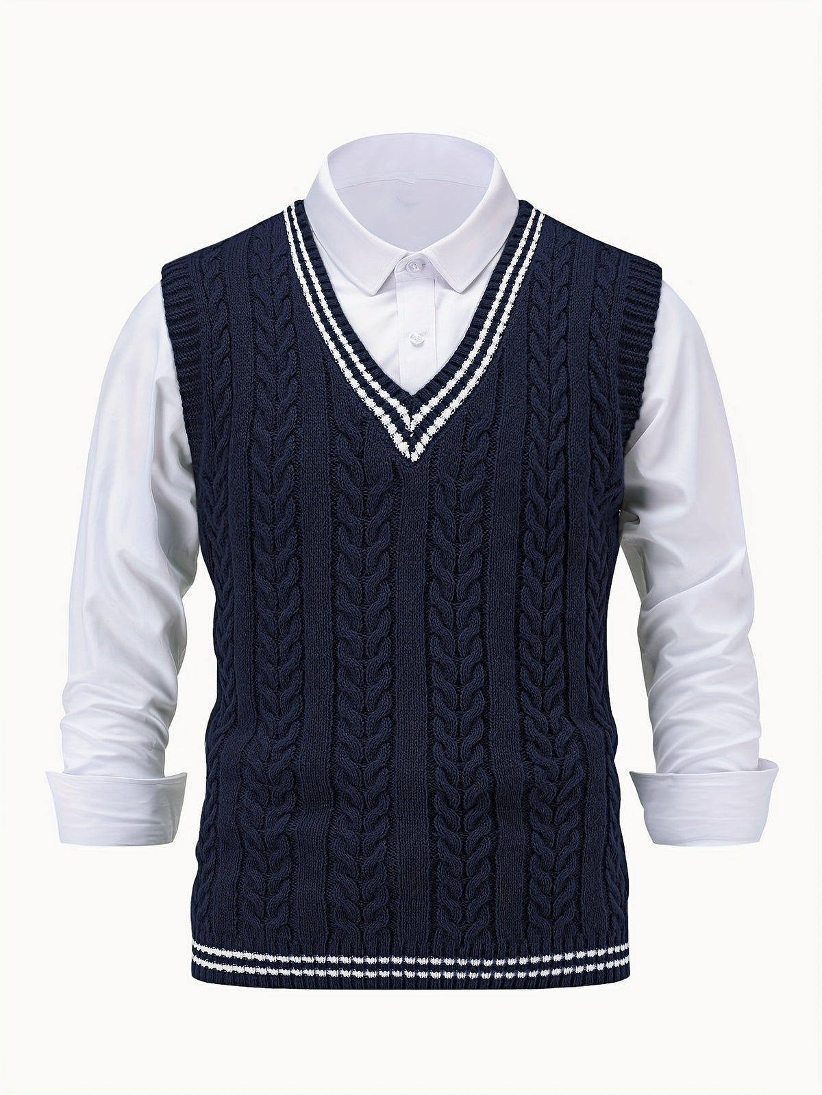 Cable-Knit V-Neck Sweater Vest
