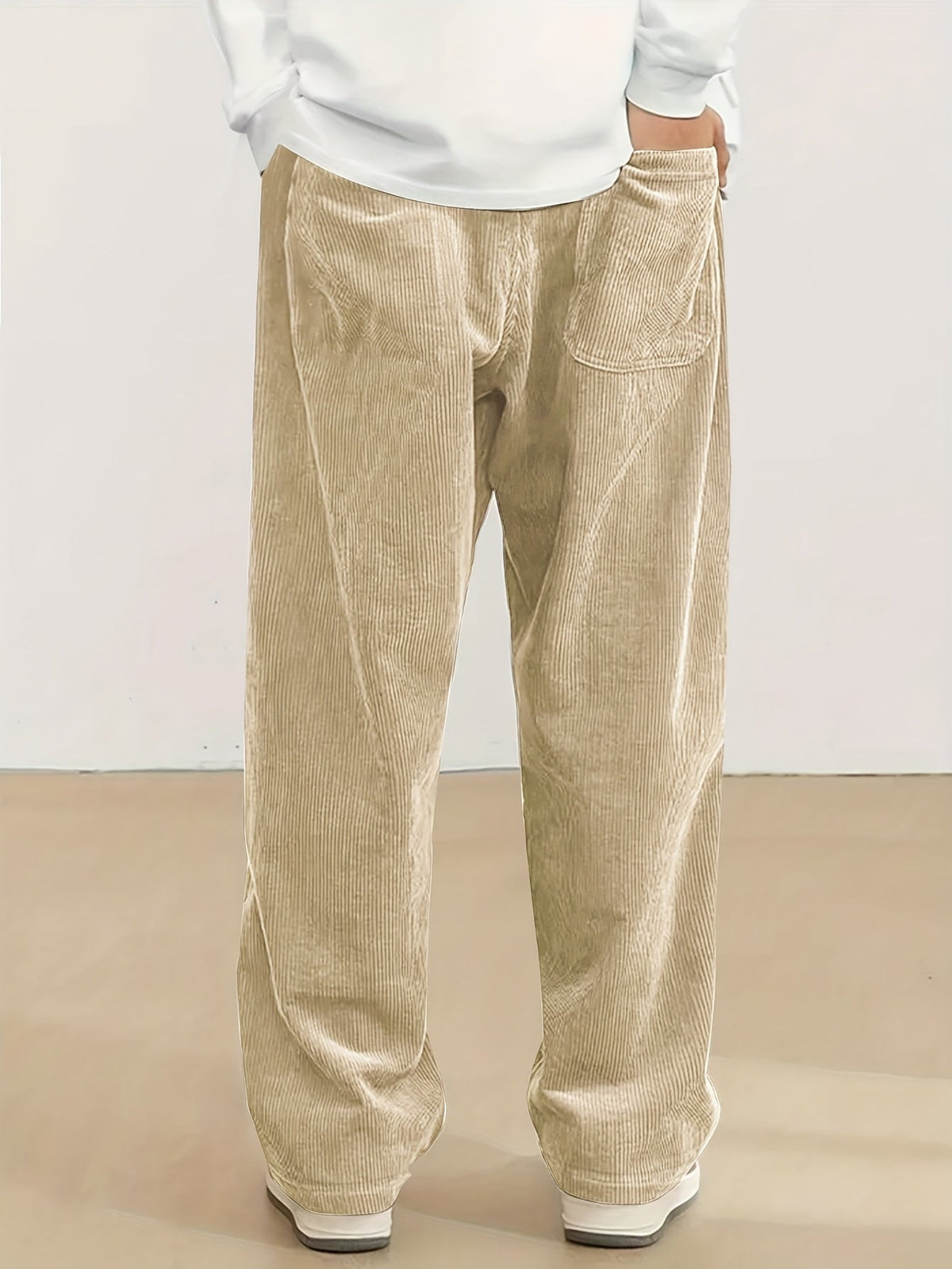 Relaxed Straight-Leg Ribbed Trousers