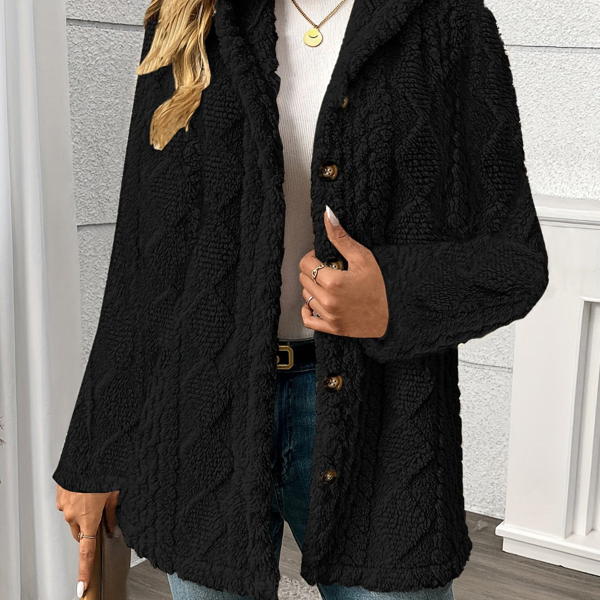 Textured Button-Front Coat