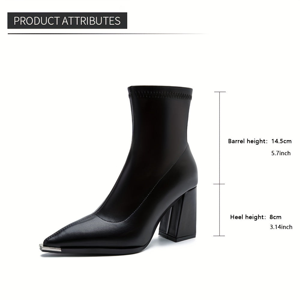 Pointed-Toe Chunky Heel Ankle Boots