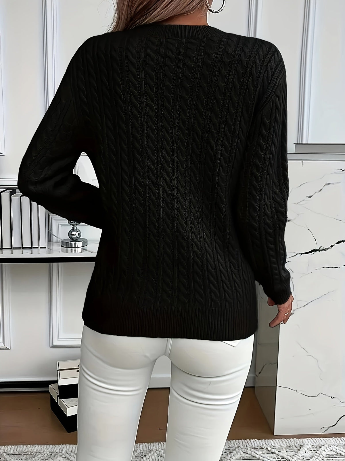 Cable-Knit Round Neck Sweater