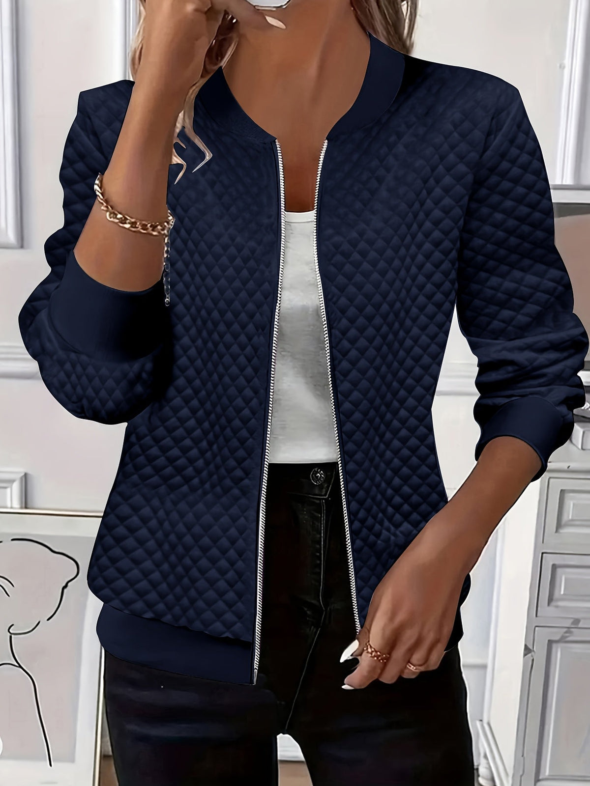 Quilted-Texture Baseball Jacket