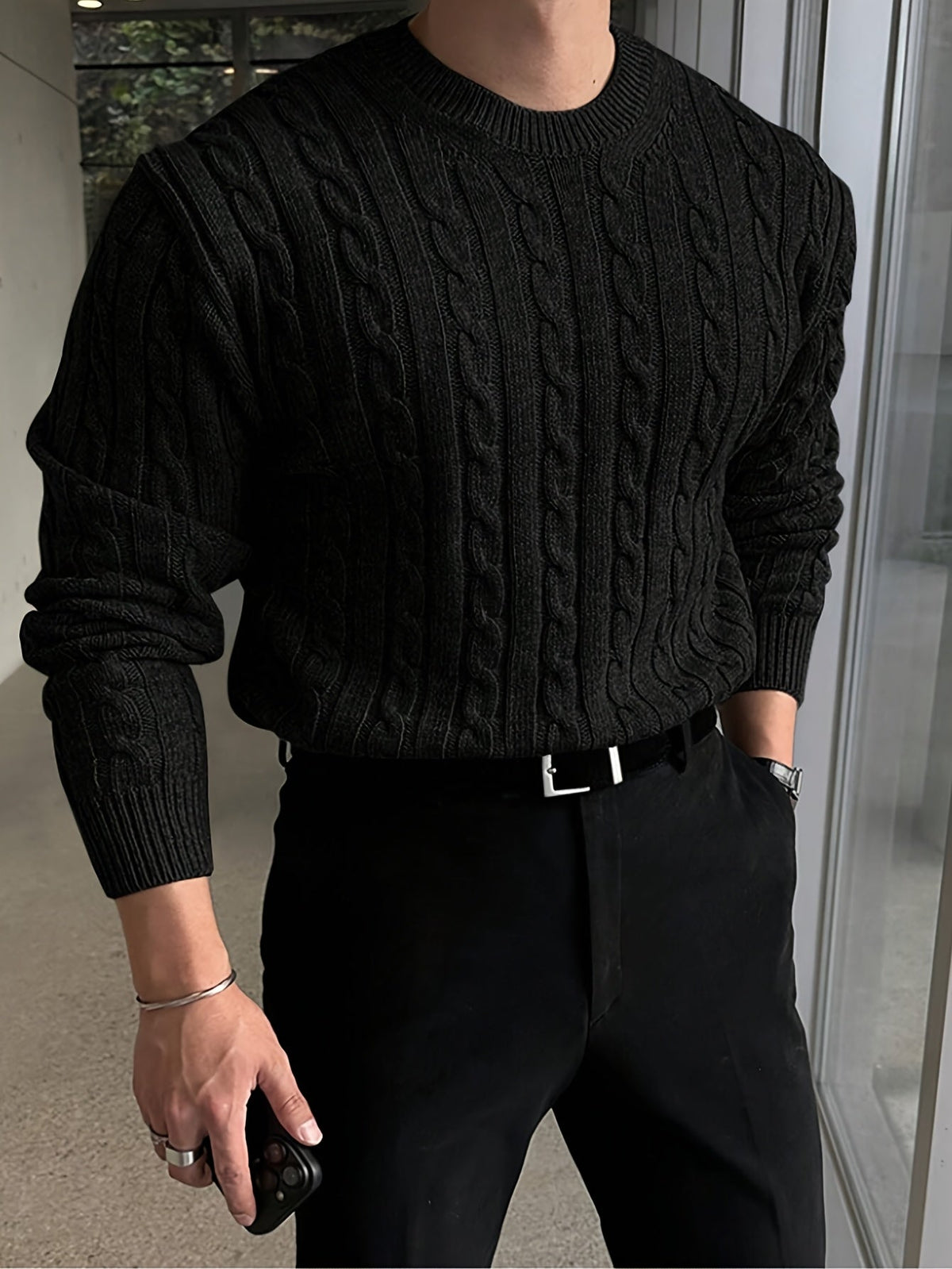 Cable Knit Crew Neck Sweater