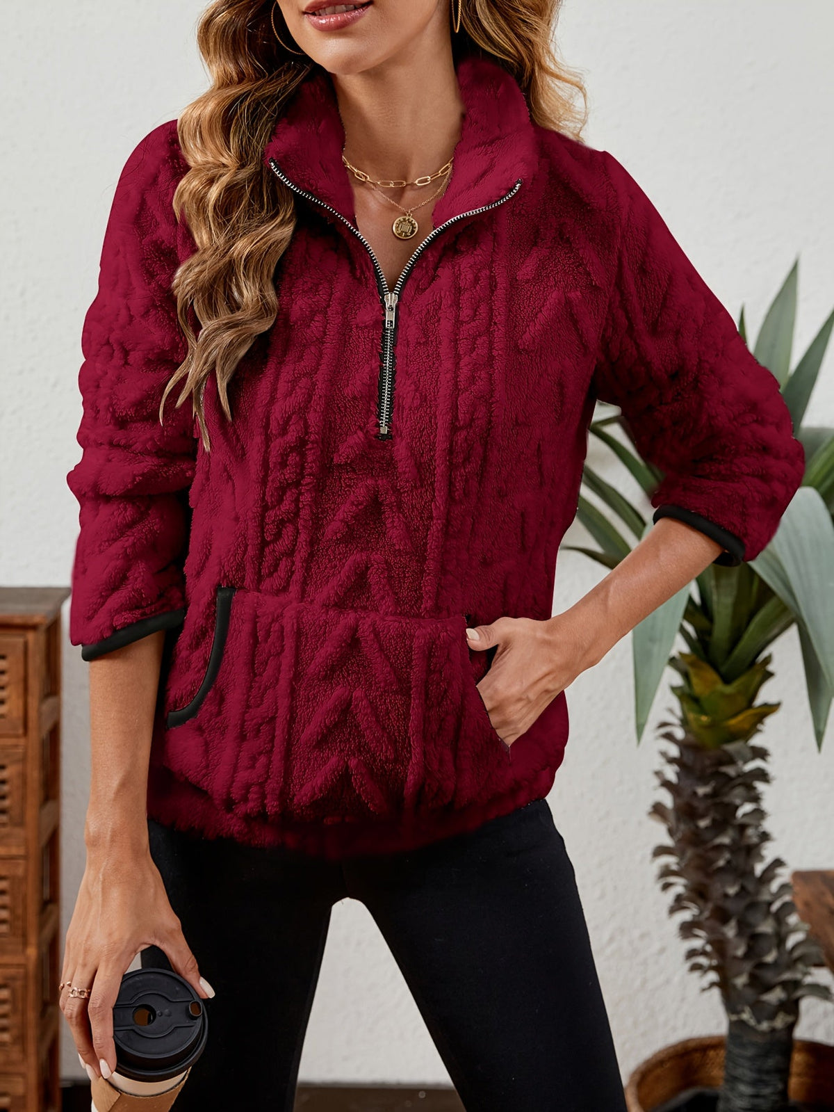 Half-Zip Textured Pullover