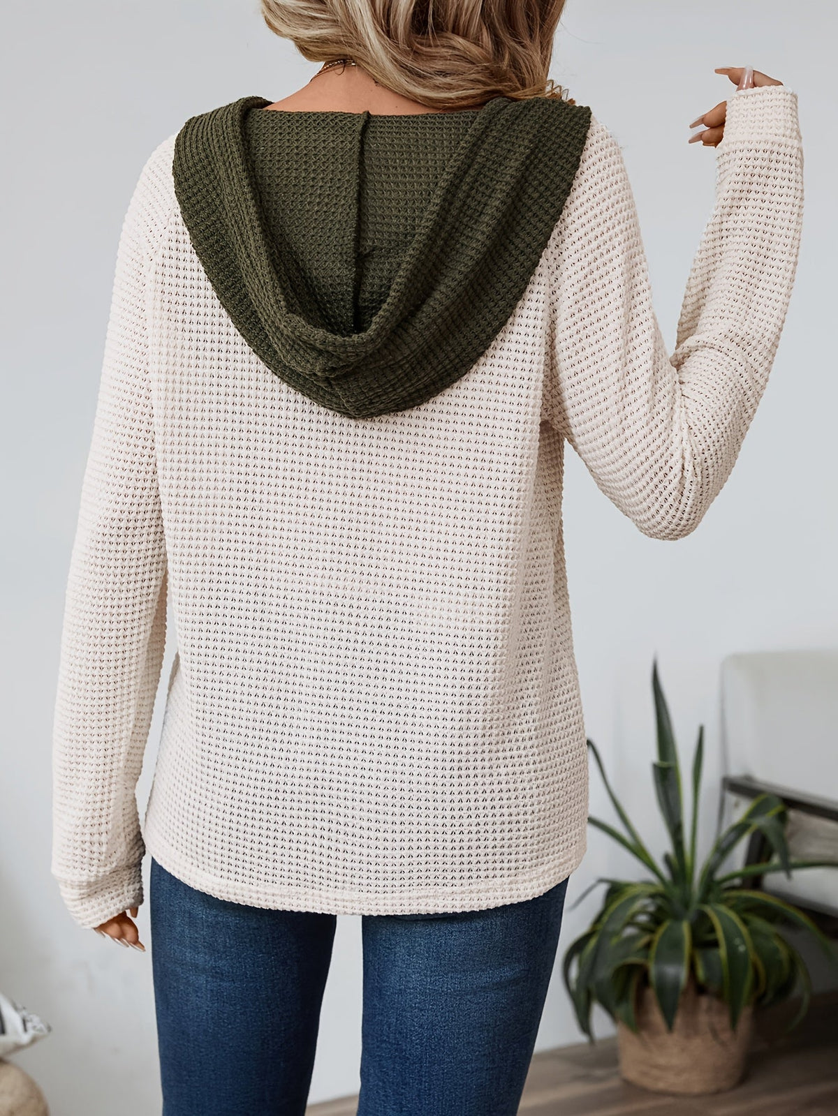 Relaxed Waffle-Knit Hooded Top