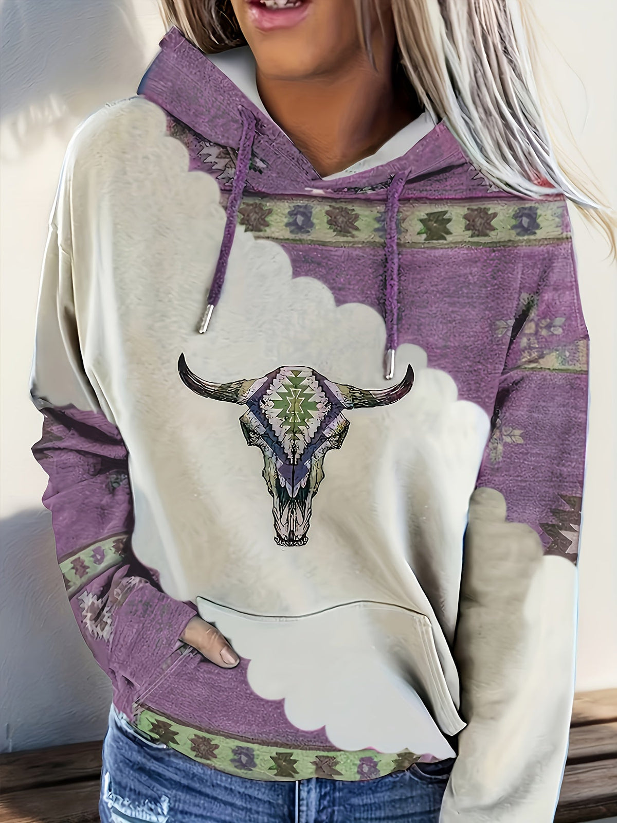 Western-Inspired Print Hoodie