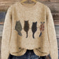Cat-Print Knit Pullover
