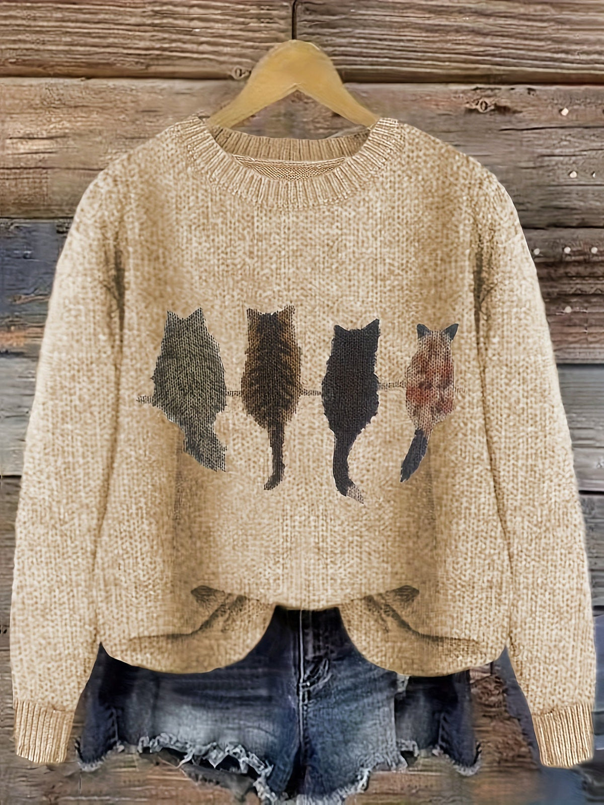 Cat-Print Knit Pullover