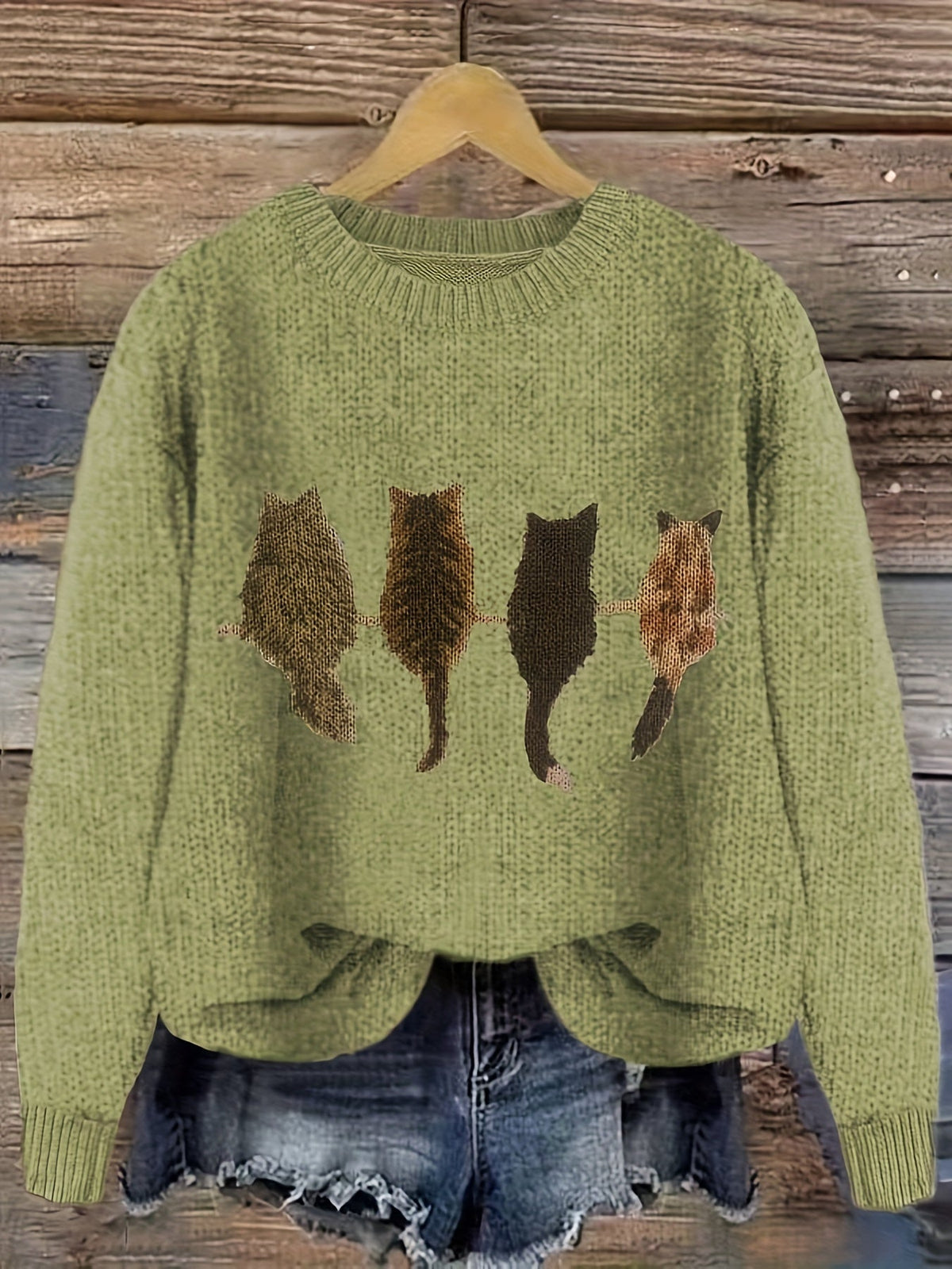 Cat-Print Knit Pullover