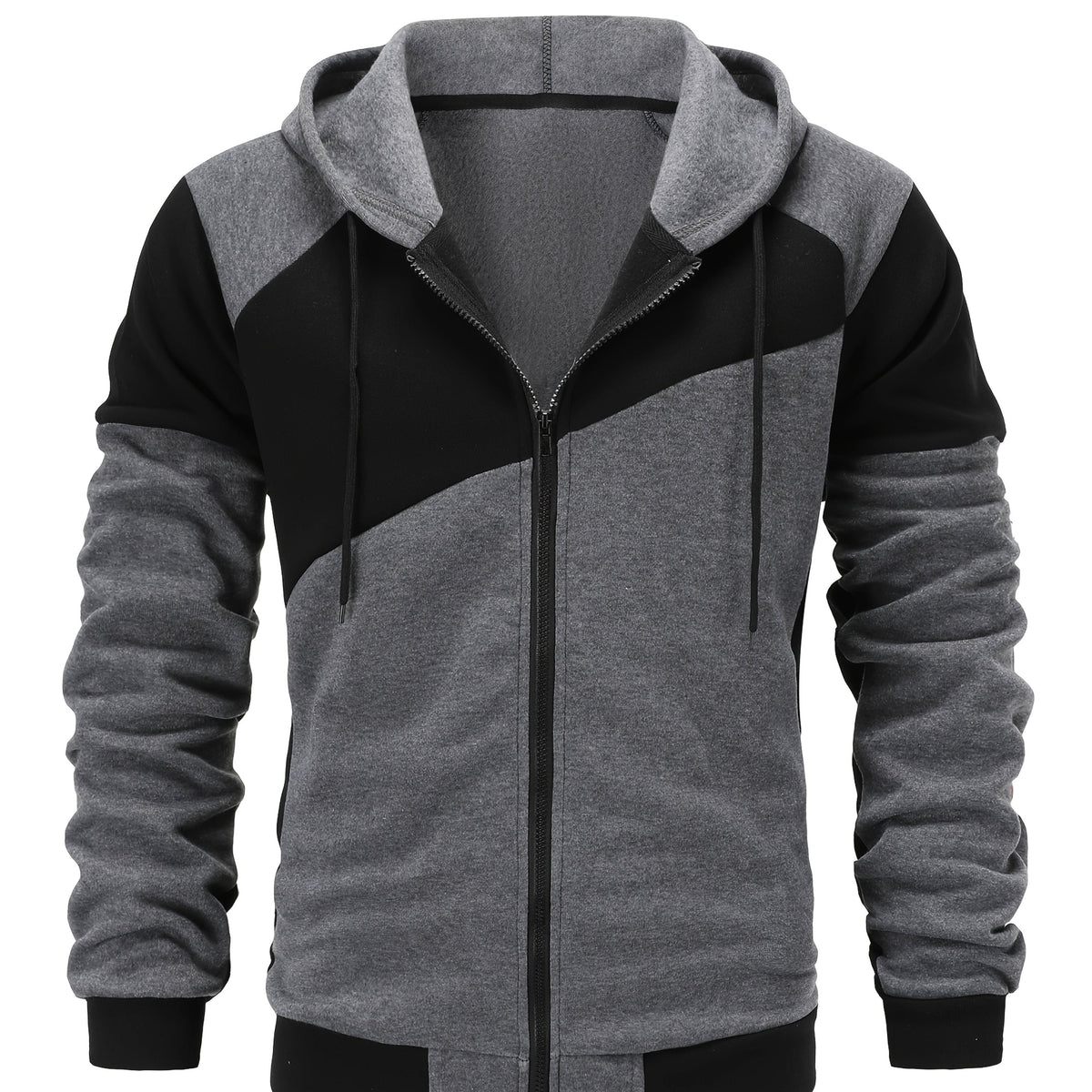 Color Block Zip-Up Hooded Jacket