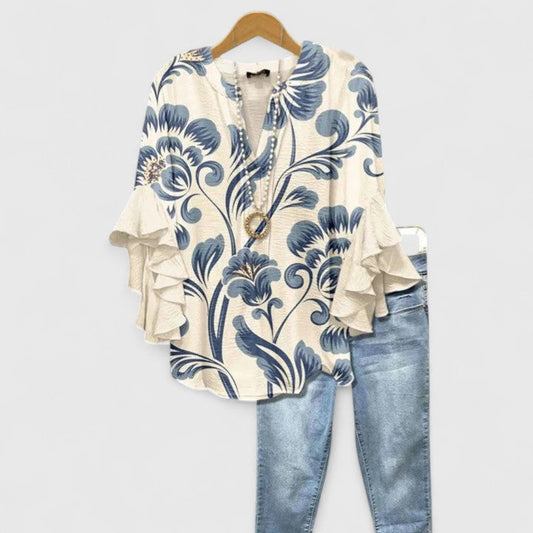 Ruffle Sleeve Floral Blouse