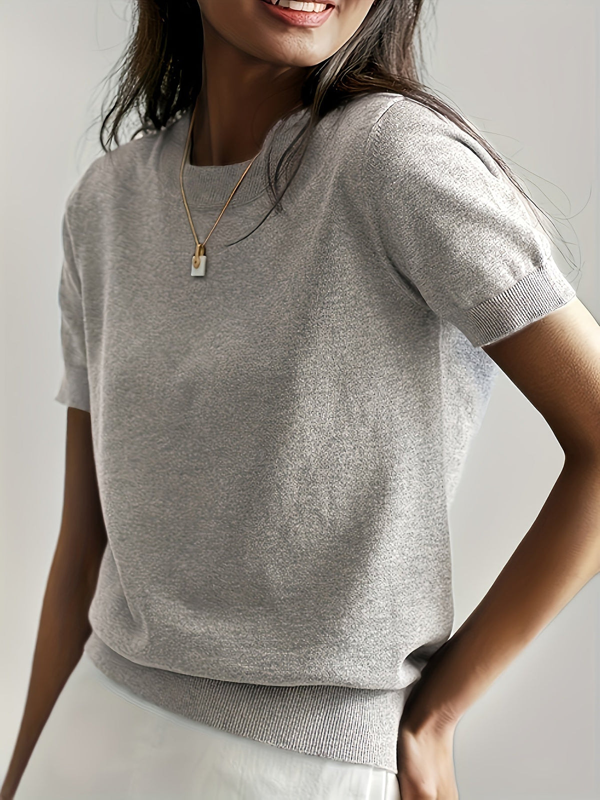Fine-Knit Short Sleeve Sweater