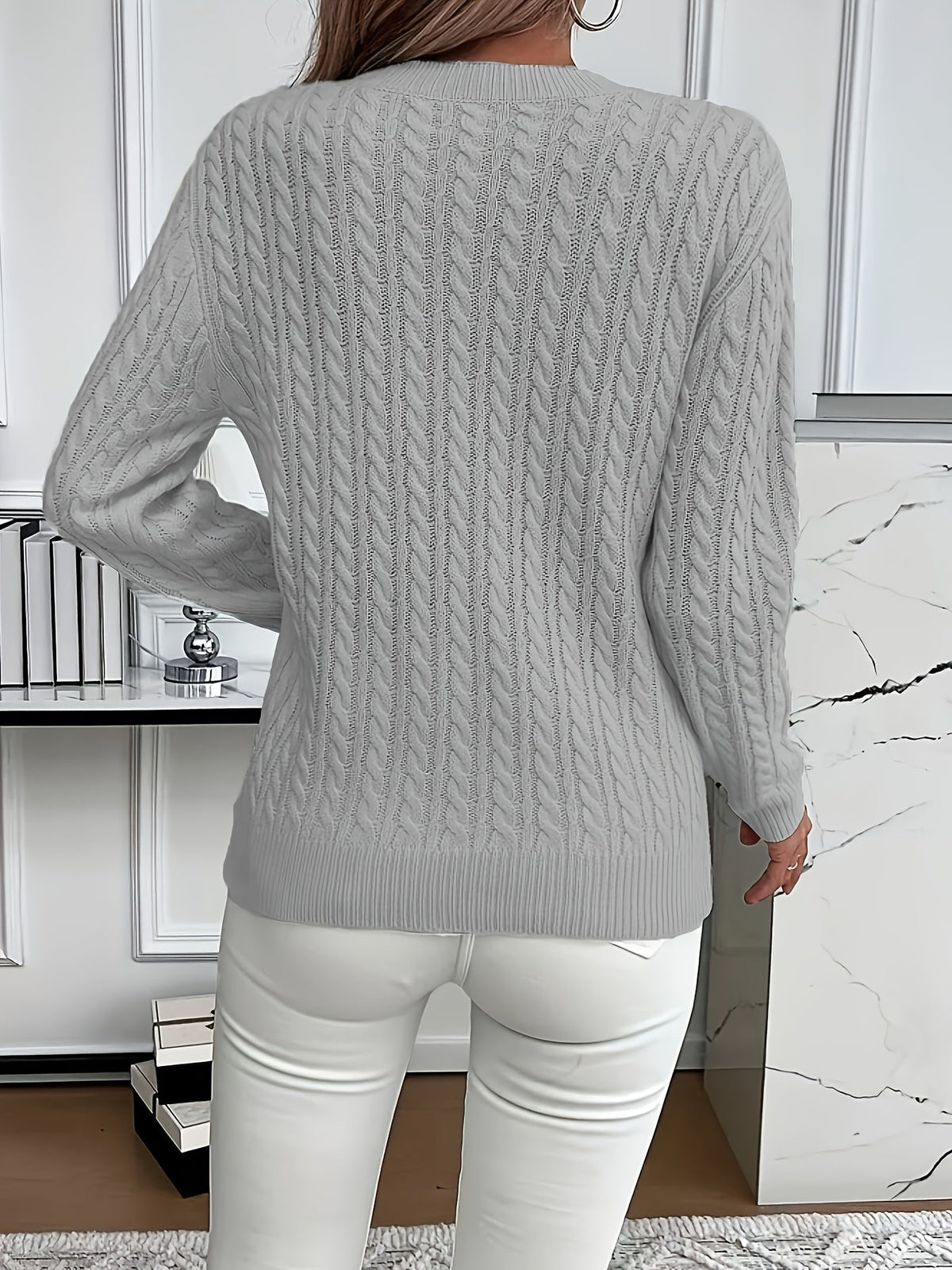 Cable-Knit Round Neck Sweater