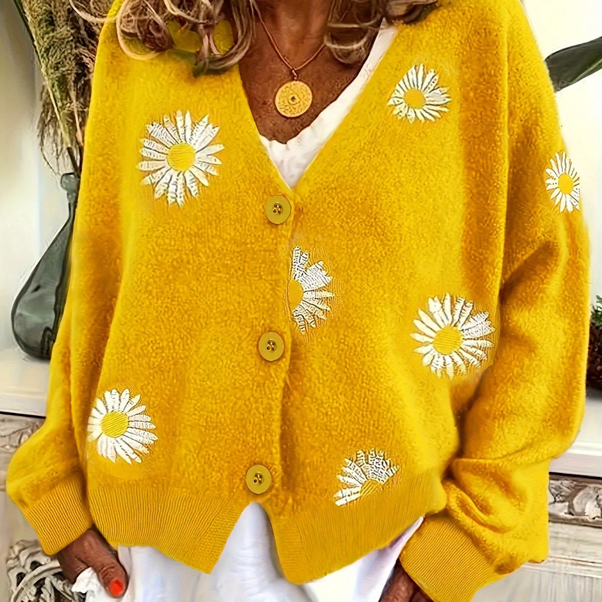 Floral Embroidered Button-Front Cardigan