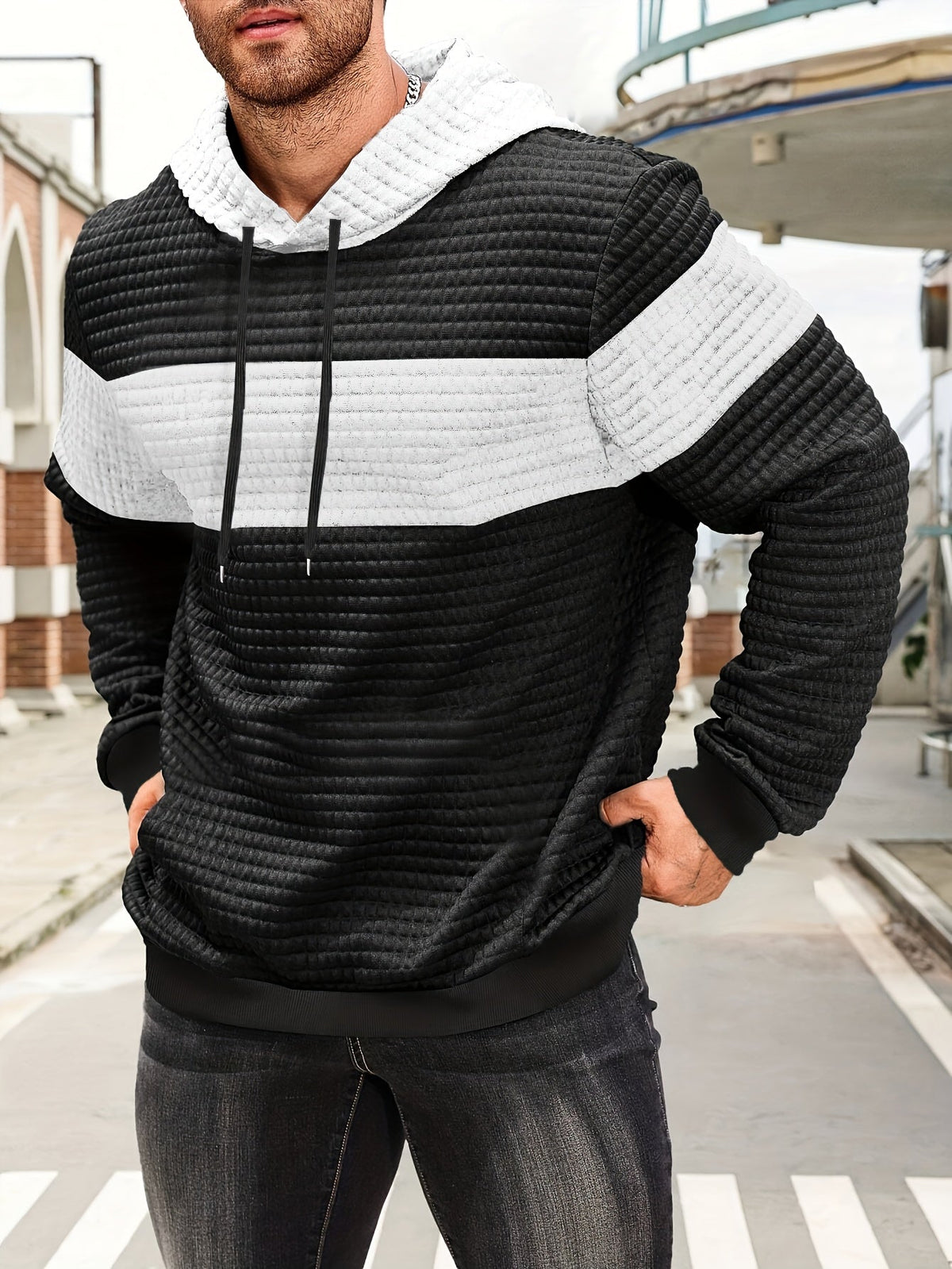 Textured Color-Block Hoodie