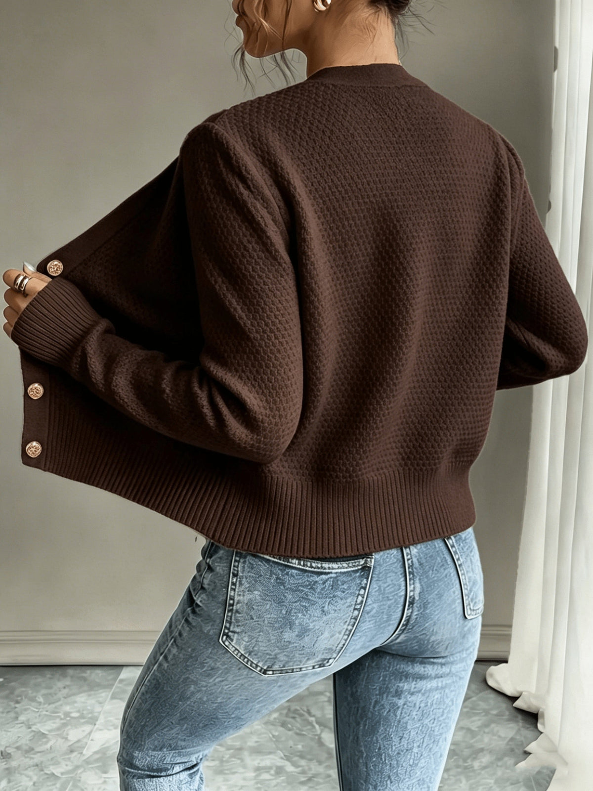 Cable-Knit Button-Front Cardigan