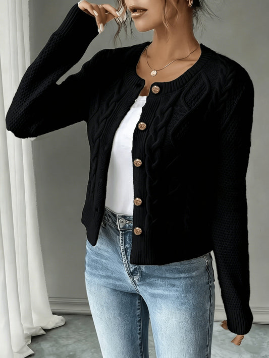 Cable-Knit Button-Front Cardigan
