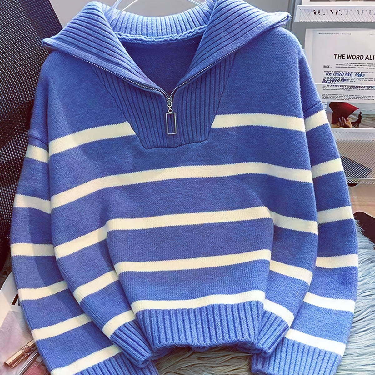 Striped Quarter-Zip Sweater