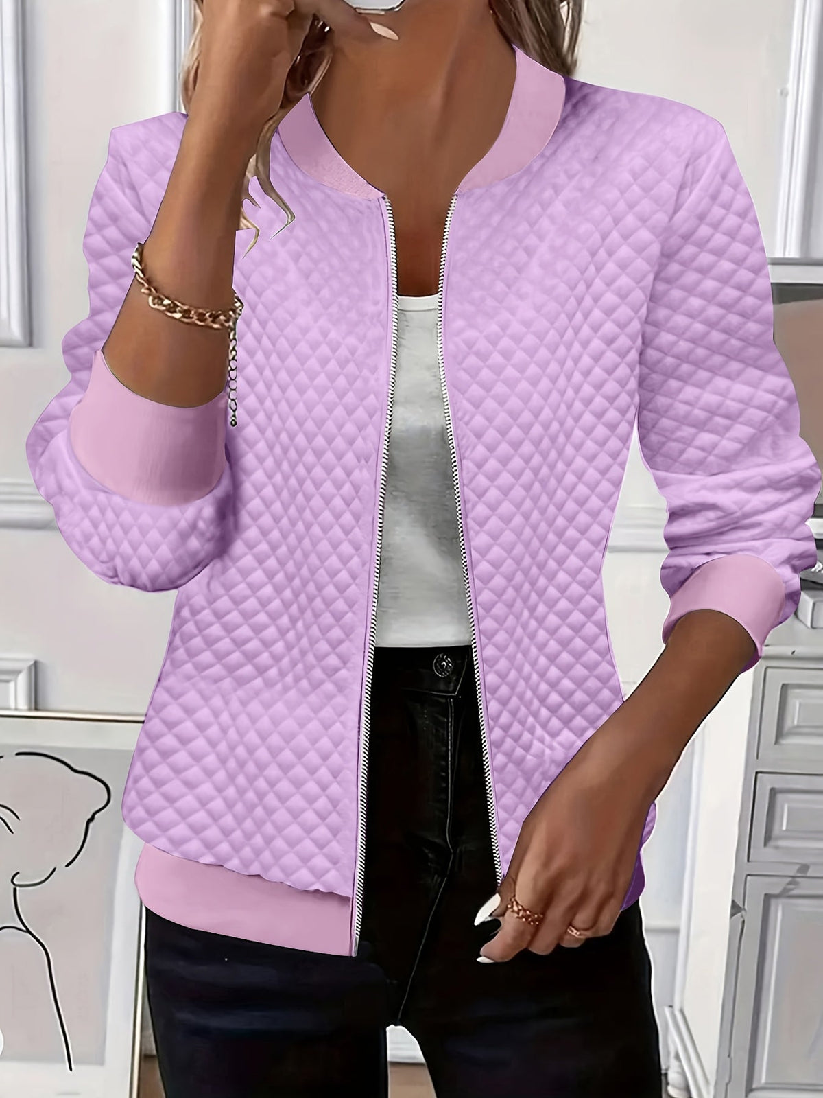 Quilted-Texture Baseball Jacket