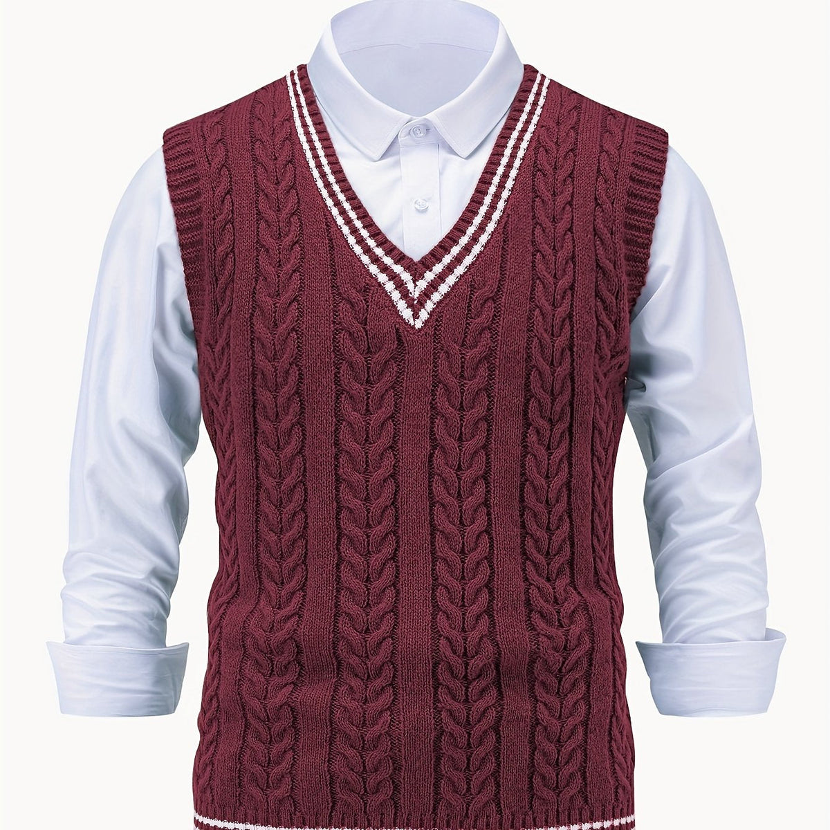 Cable-Knit V-Neck Sweater Vest
