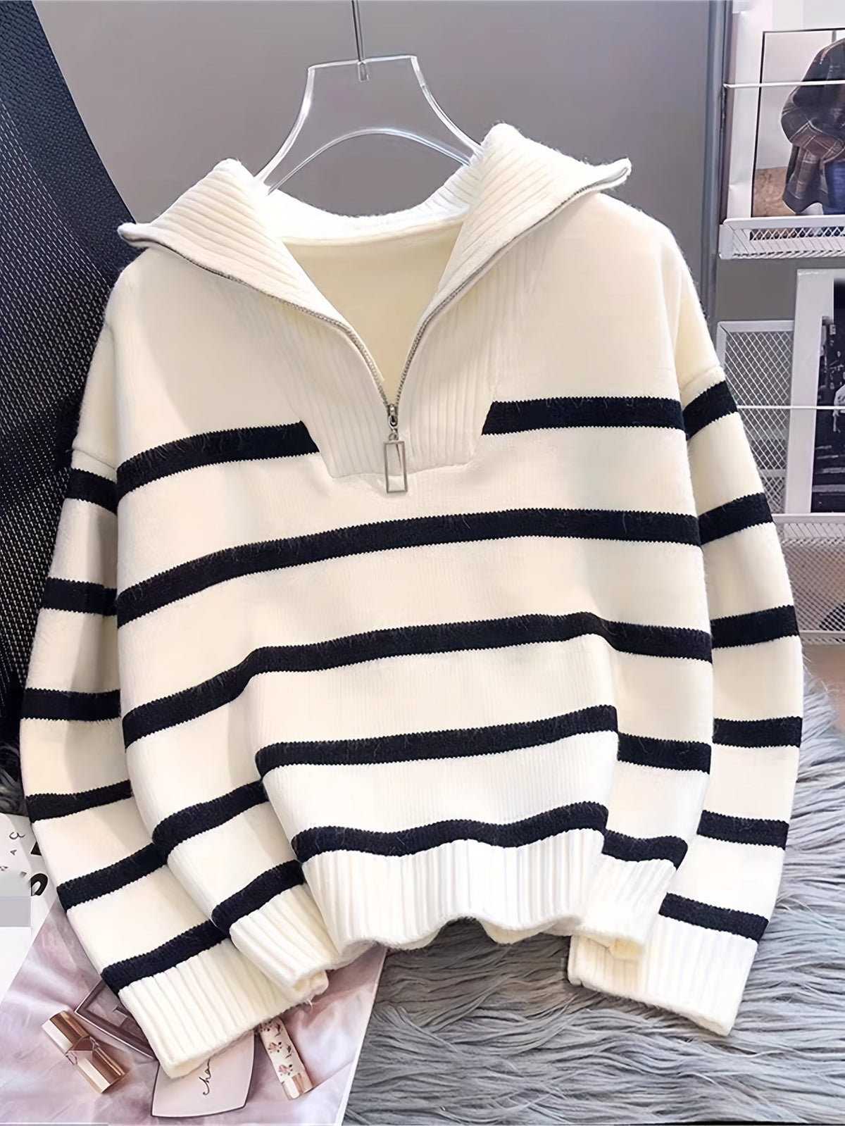 Striped Quarter-Zip Sweater
