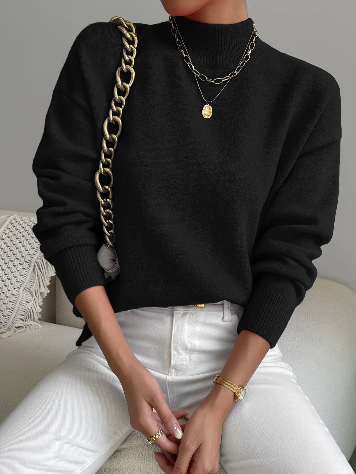 Mock Neck Relaxed Fit Sweater