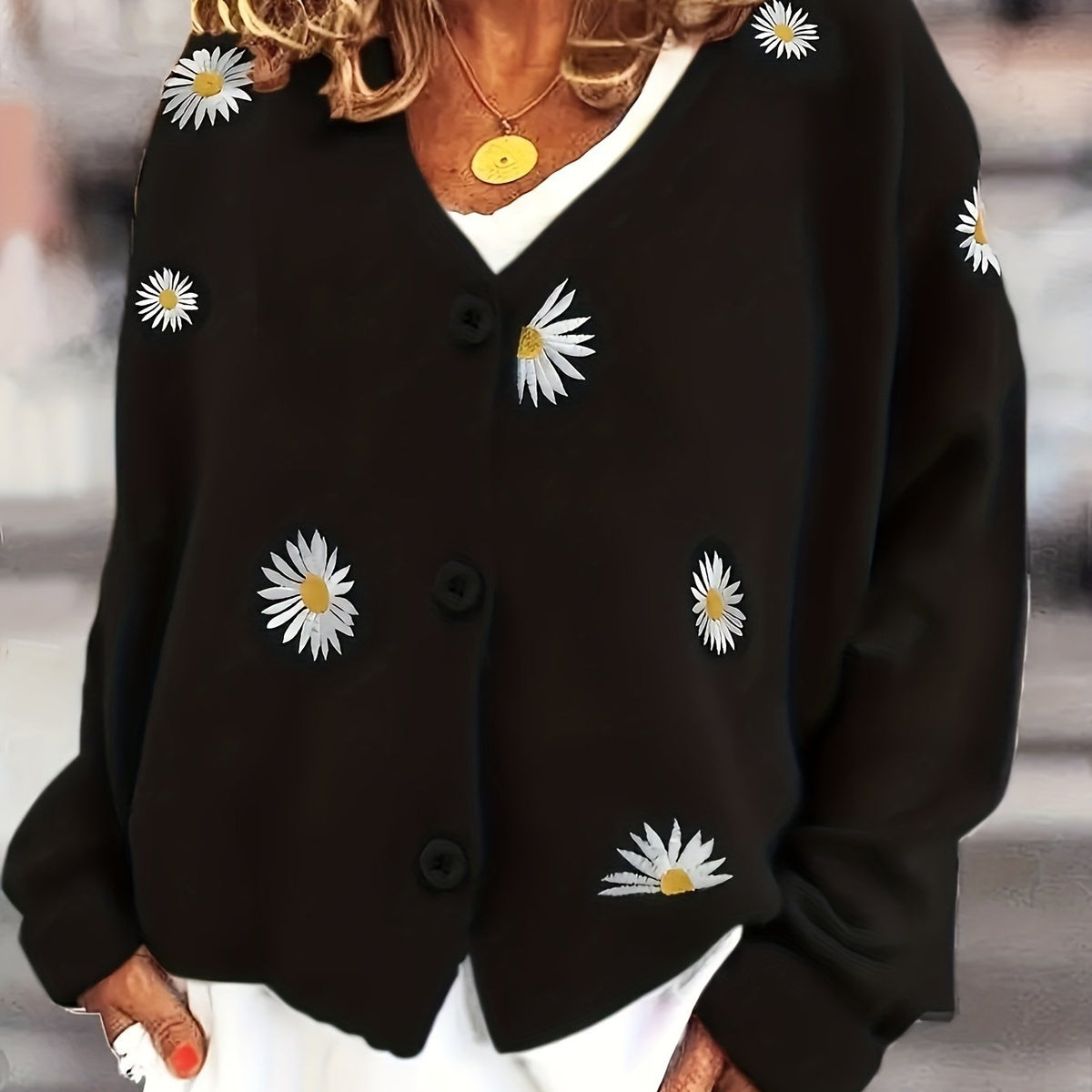 Floral Embroidered Button-Front Cardigan