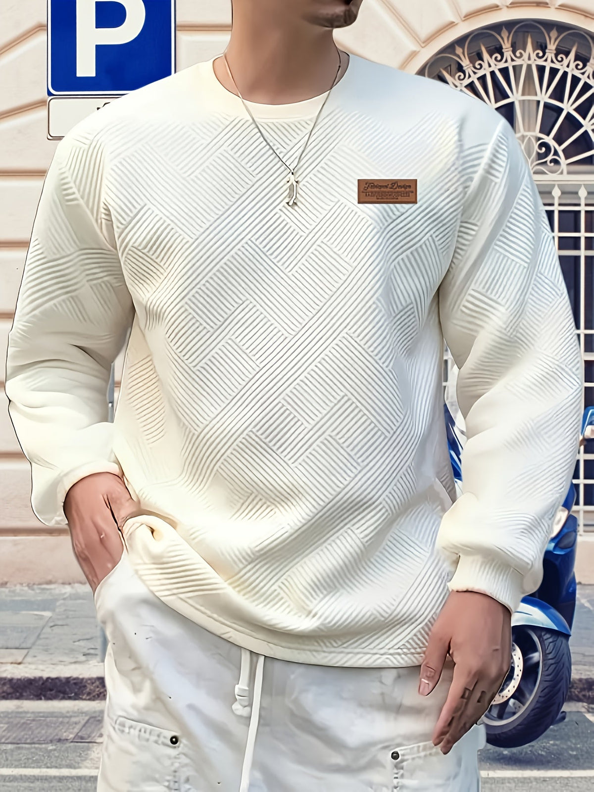 Textured Crew Neck Sweatshirt
