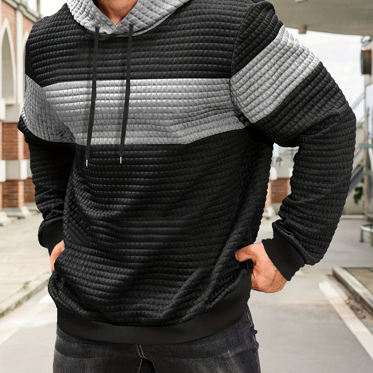 Textured Color-Block Hoodie