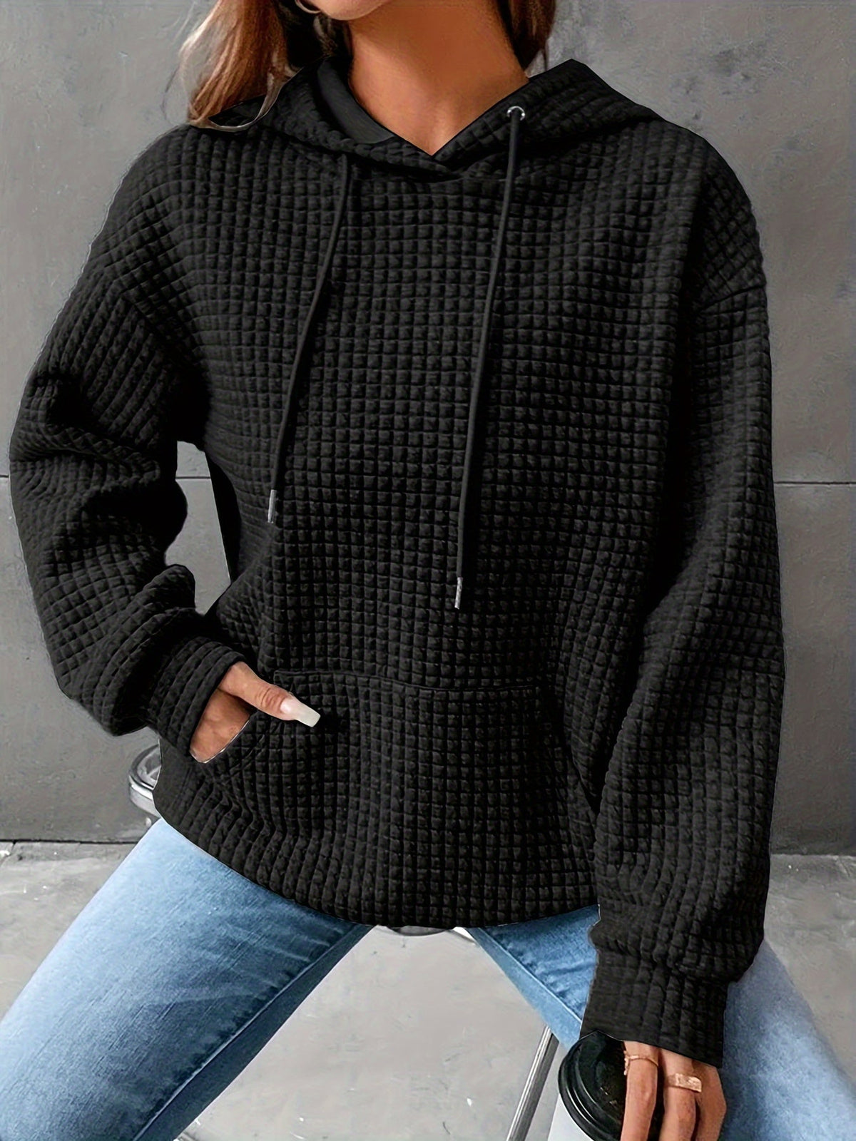 Textured Waffle Knit Hoodie