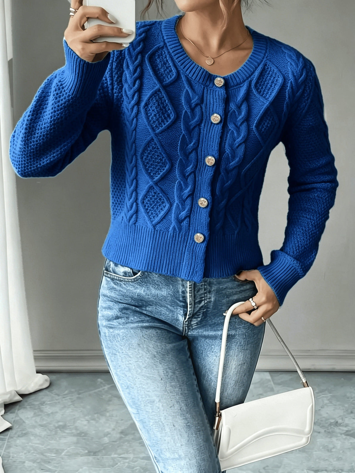 Cable-Knit Button-Front Cardigan