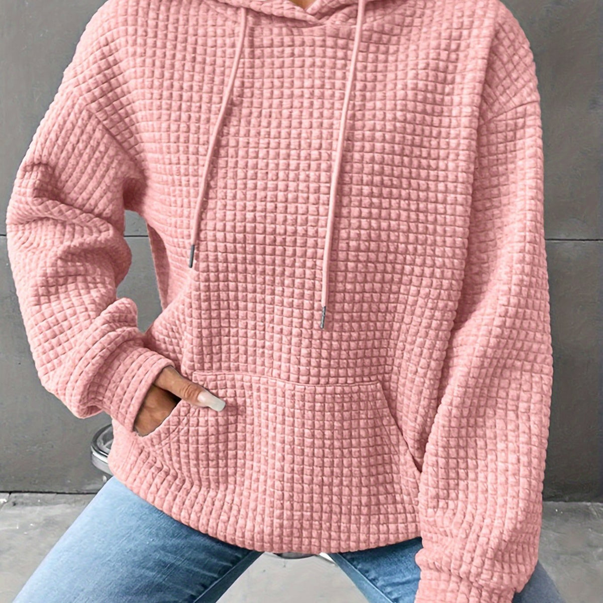 Textured Waffle Knit Hoodie
