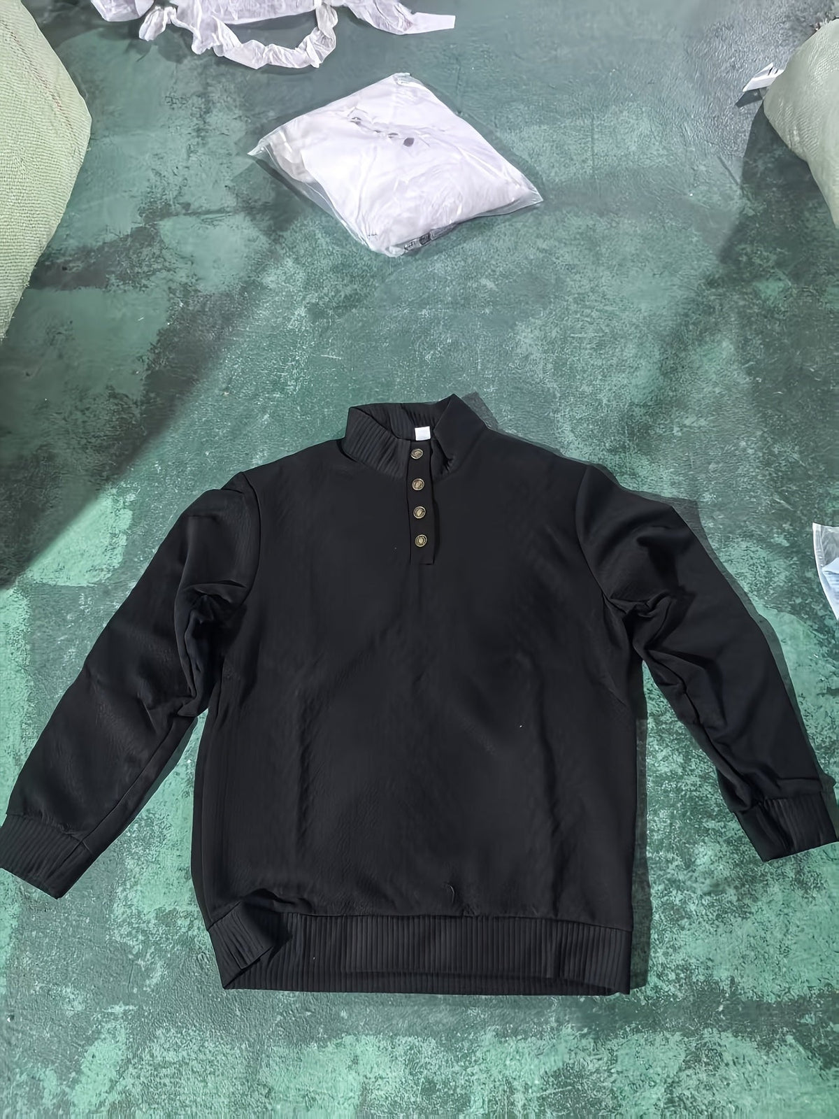 Stand Collar Button Henley Sweater