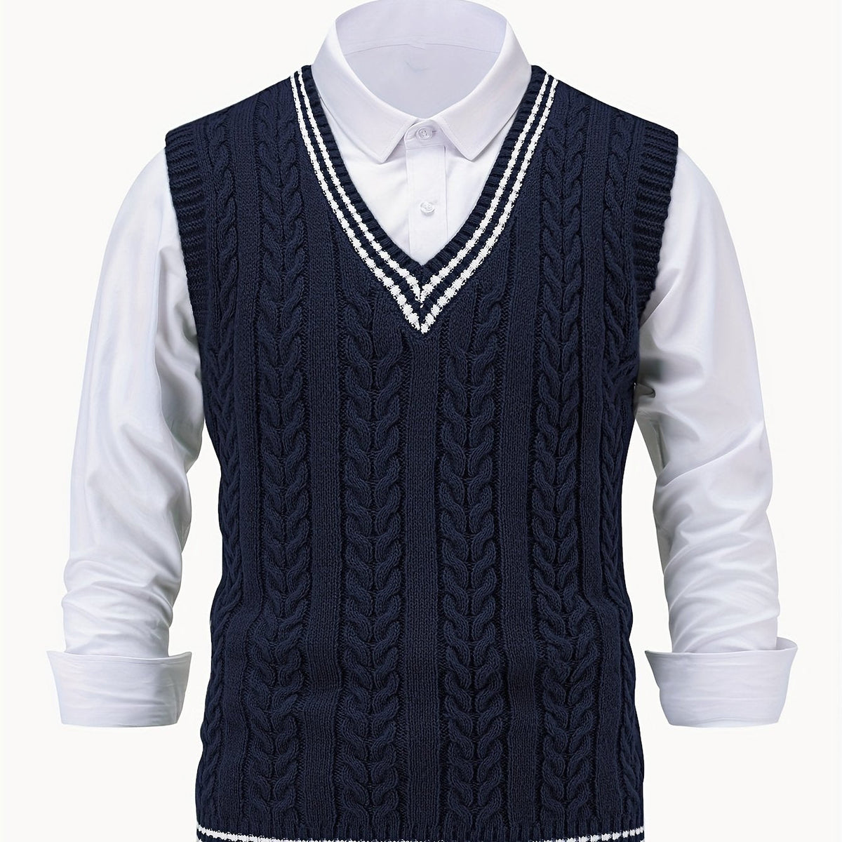 Cable-Knit V-Neck Sweater Vest