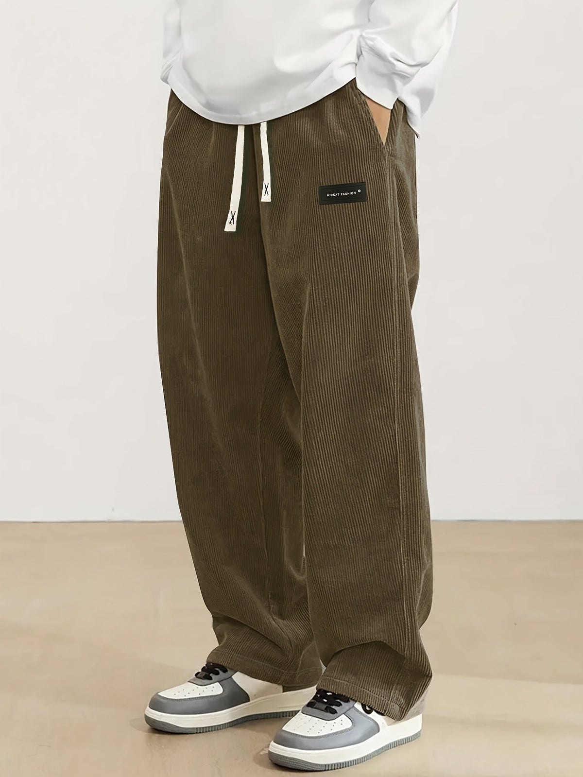 Relaxed Straight-Leg Ribbed Trousers