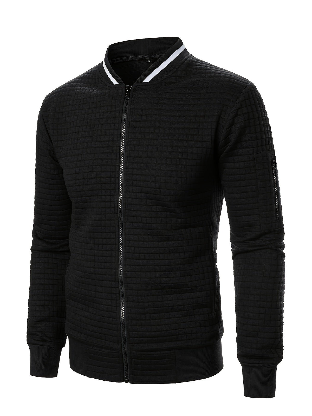 Textured Zip-Up Bomber Jacket