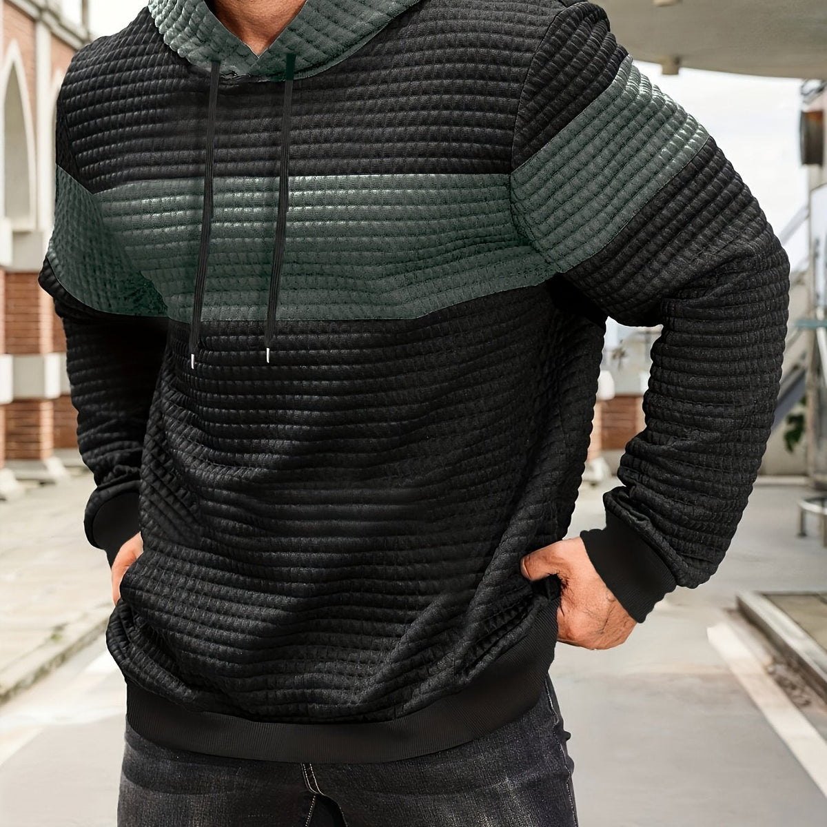 Textured Color-Block Hoodie
