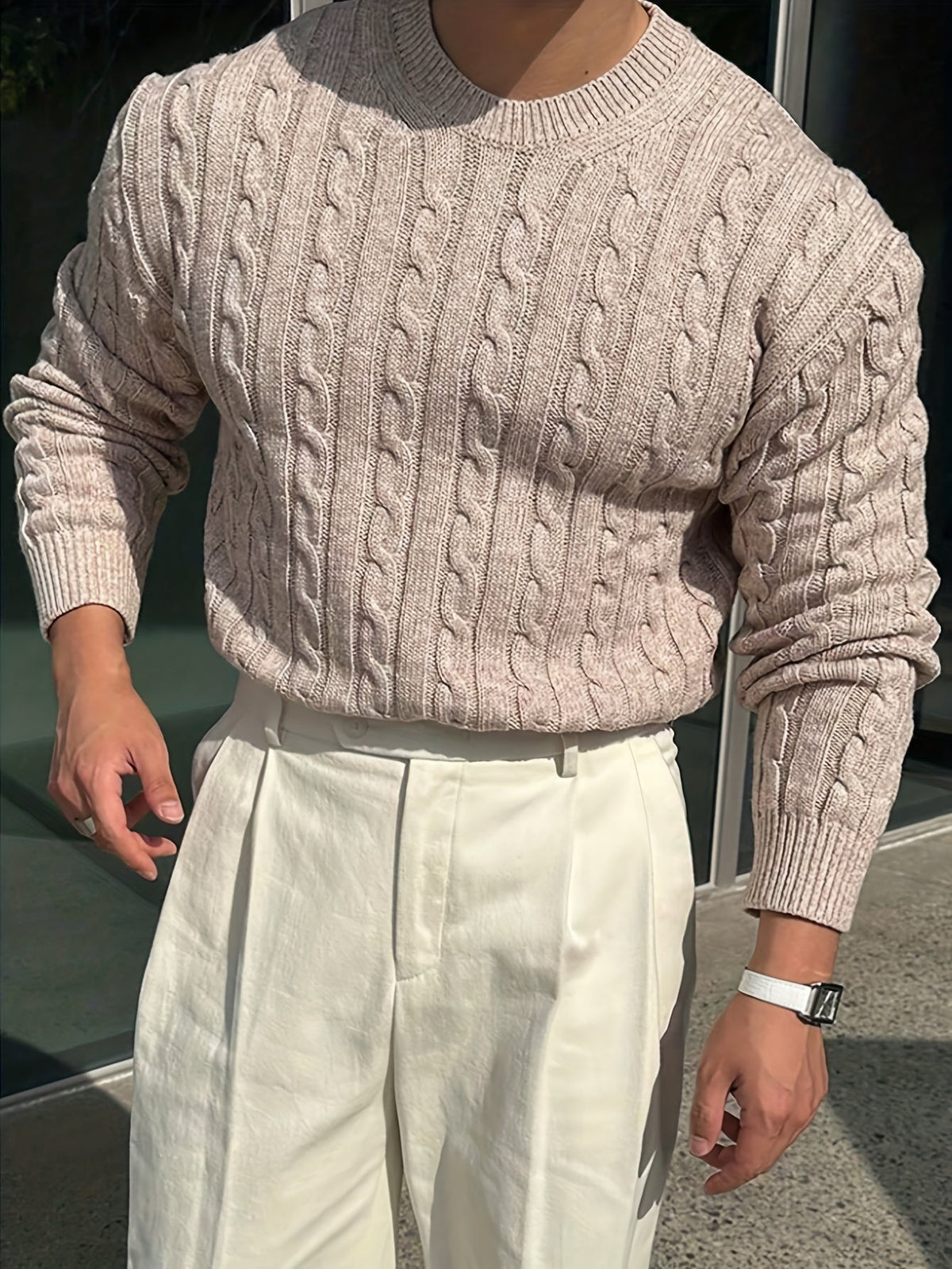 Cable Knit Crew Neck Sweater