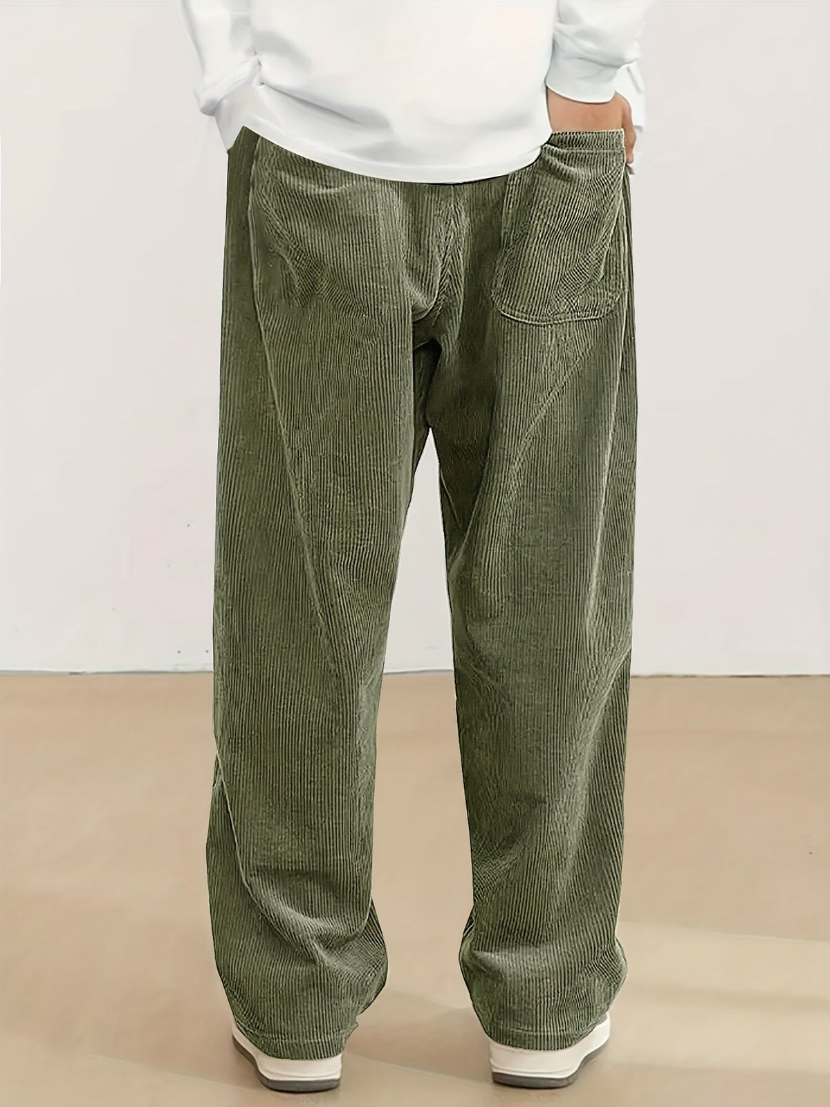 Relaxed Straight-Leg Ribbed Trousers