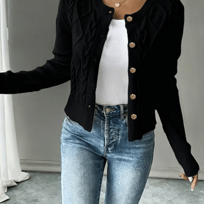 Cable-Knit Button-Front Cardigan