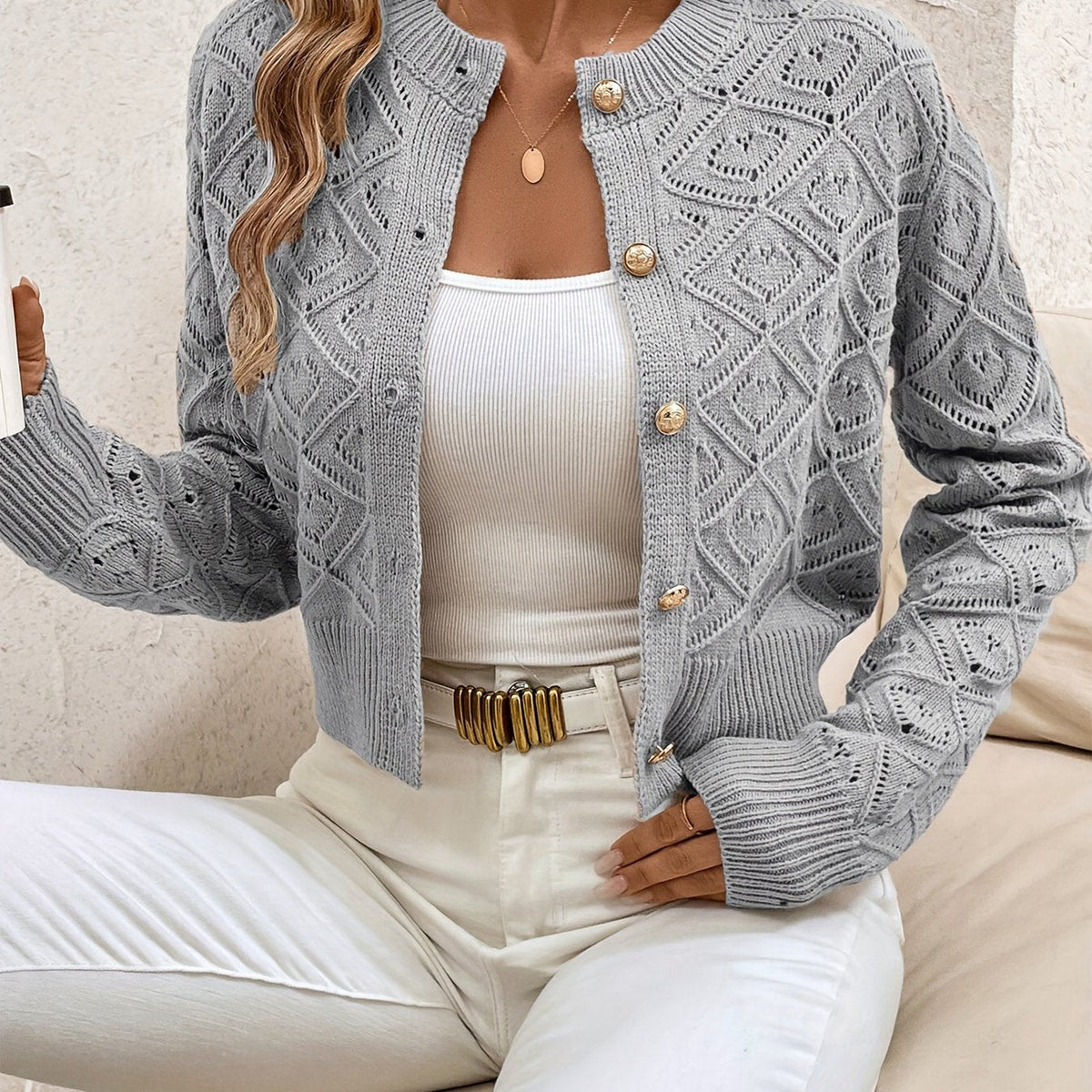 Textured Button-Front Cardigan