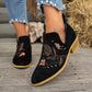 Embroidered Low-Heel Ankle Boots