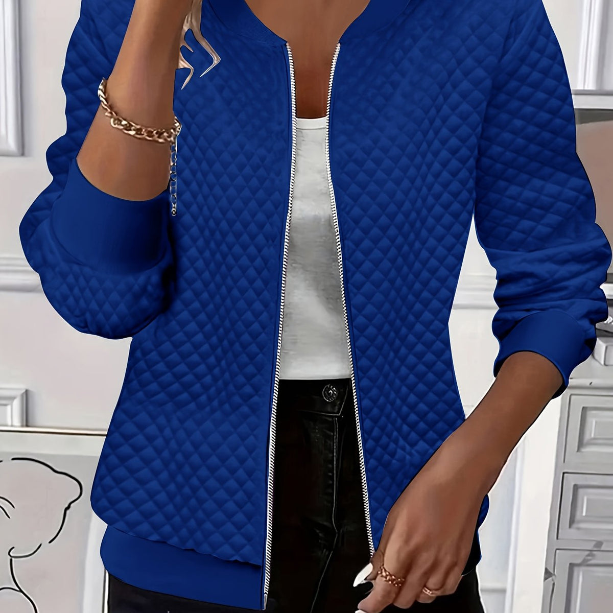 Quilted-Texture Baseball Jacket