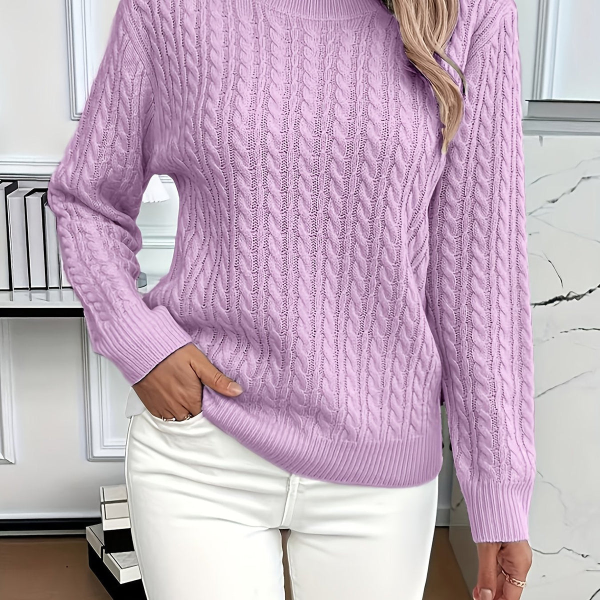 Cable-Knit Round Neck Sweater