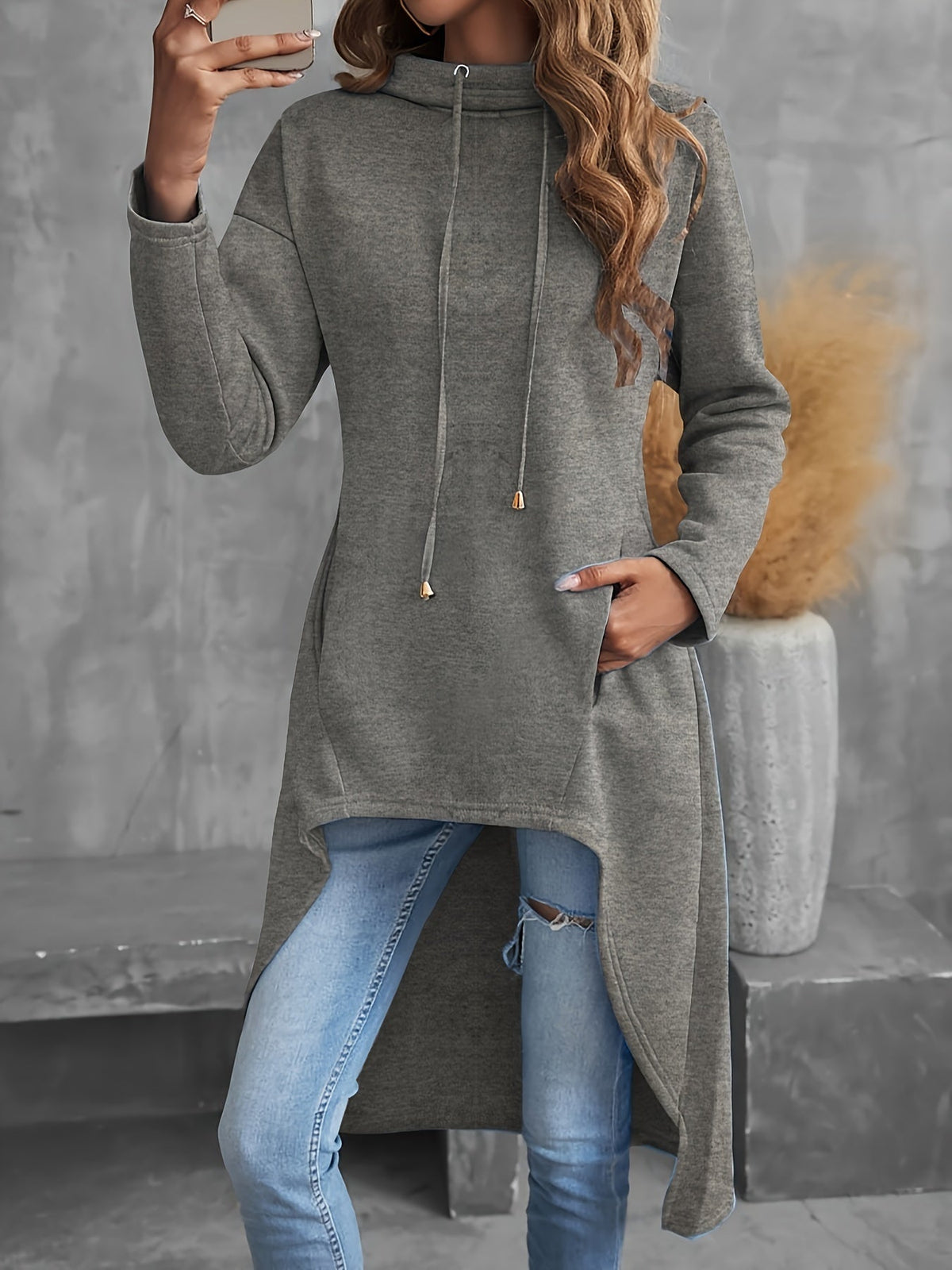 High-Low Drawstring Hoodie