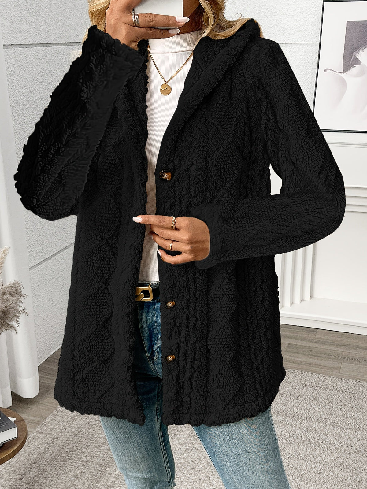 Textured Button-Front Coat