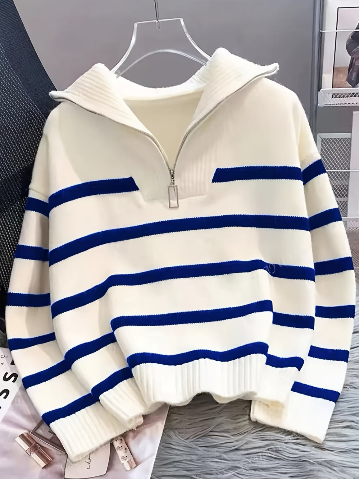 Striped Quarter-Zip Sweater